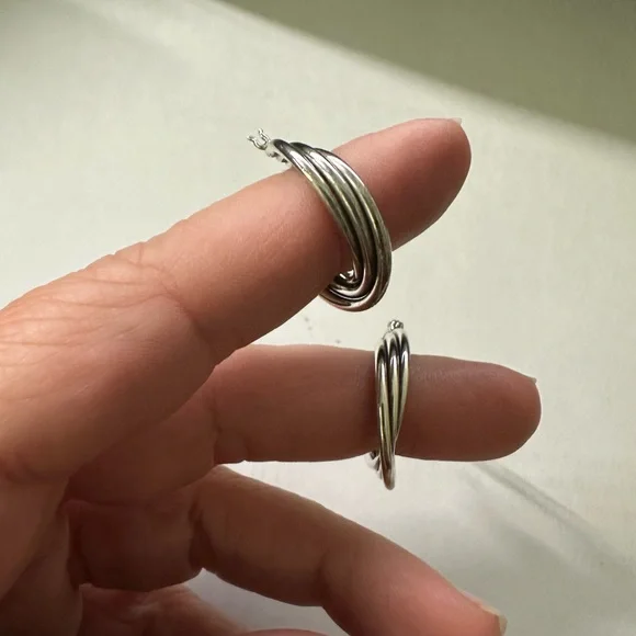 Vintage Interlaced 925 sterling silver hoop earrings - Picture 4 of 5